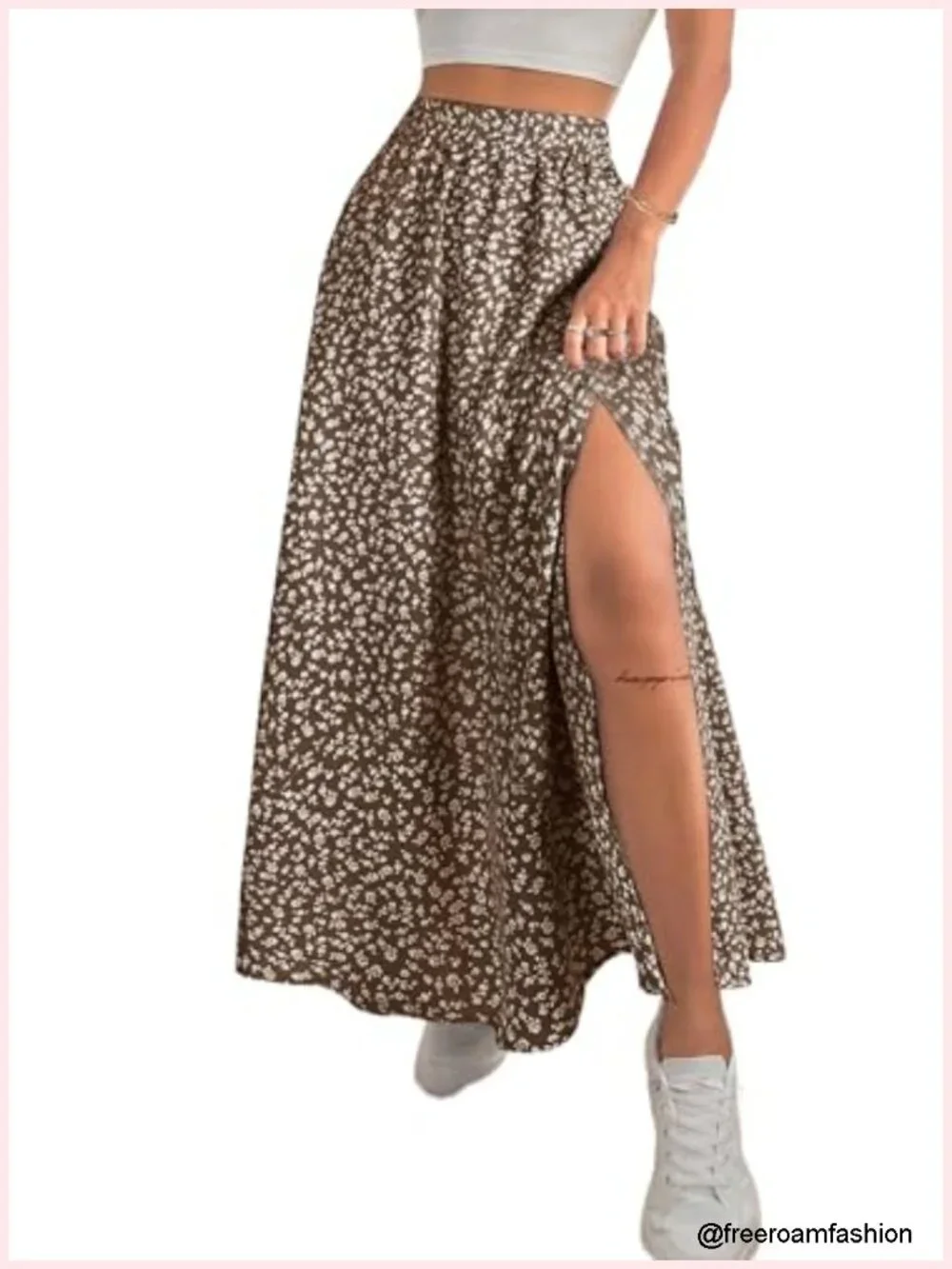 Women Boho Floral Slit Maxi Skirt High Waisted Long Skirt